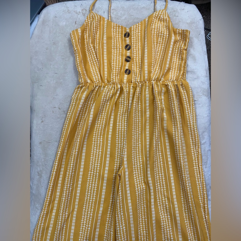 Justify Mustard and White Textured Jumpsuit